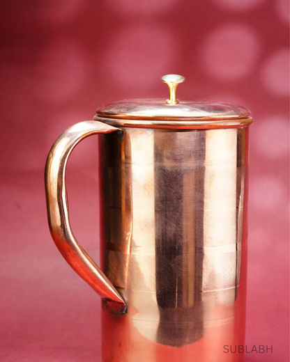 Sublabh 100% Pure Solid Copper Ayurvedic Wellness Pitcher – 1.5L Handcrafted Hammered Copper Jug with Lid
