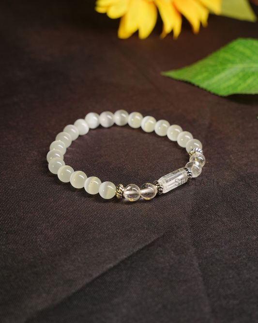 Premium Libra (Tula Rashi) Moonstone & Crystal Blessing Bracelet | with Free Selenite Plate