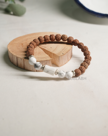 Premium Cancer (Karka Rashi) Moon Energy Bracelet – 5-Mukhi Rudraksha & Fresh Water Pearl Band