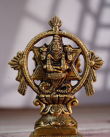 Sublabh Antique Brass Chakrathazhwar Statue – Sacred Sudarshana Chakra Protection Idol