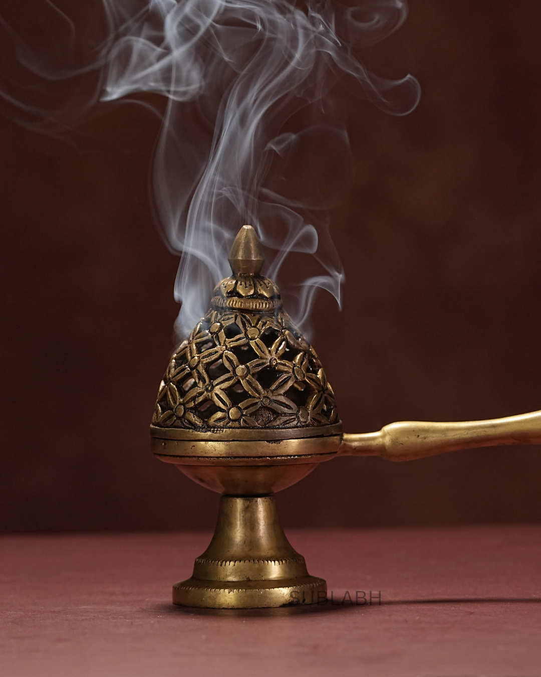 Sublabh Home Purifying Brass Dhuna – Traditional Loban Burner & Sacred Dhuni Diffuser with Comfort Handle
