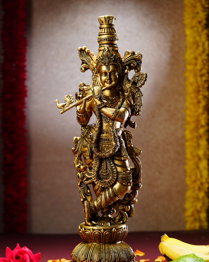 Sublabh Grand 2.5-Foot Brass Lord Krishna Statue – Exclusive Tribhanga Murari Flute Playing