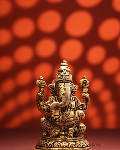 Sublabh Premium Brass Lord Ganesha Idol – Meditative Sitting Ganapati Statue for Wisdom & Prosperity