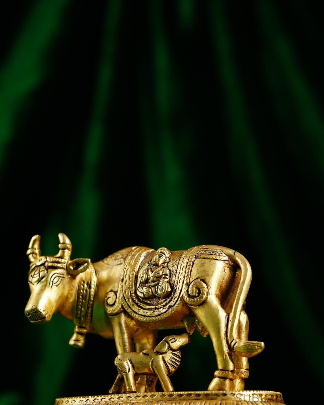 Sublabh Sacred Brass Kamadhenu Cow with Calf Idol – Divine Wish-Fulfilling Vastu Statue