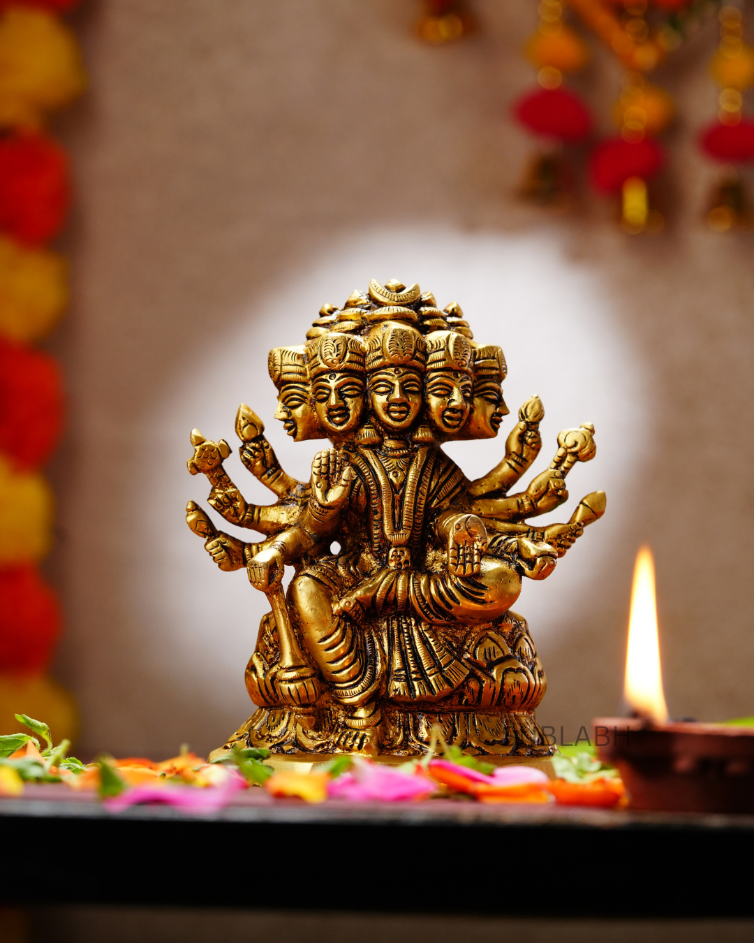 Sublabh Pure Brass Panchmukhi Gayatri Devi Idol – Sacred Veda Mata Light & Wisdom Statue (4.5")