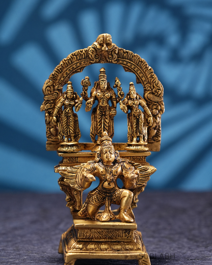 Sublabh Pure Brass Vishnu Sridevi & Bhudevi on Garuda Statue – Sacred Perumal Divine Trio Altar