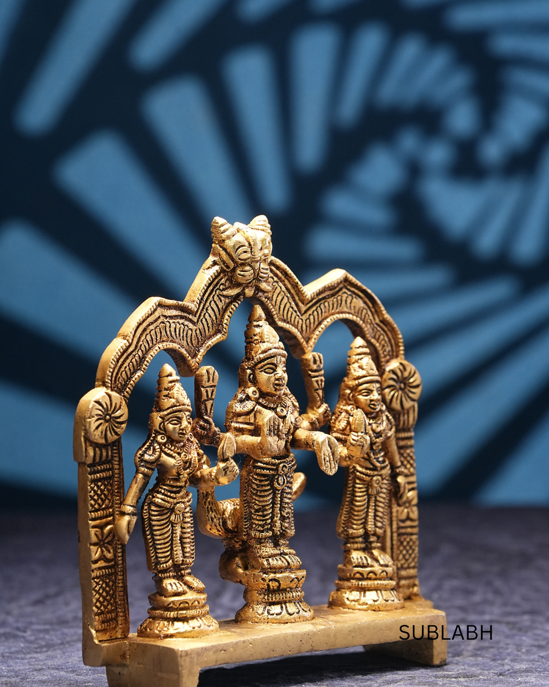 Sublabh Pure Brass Lord Murugan Set with Valli & Deivanai – Handcrafted Tamil God Skanda Altar Statue (5")