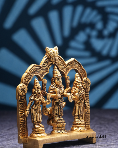 Sublabh Pure Brass Lord Murugan Set with Valli & Deivanai – Handcrafted Tamil God Skanda Altar Statue (5")