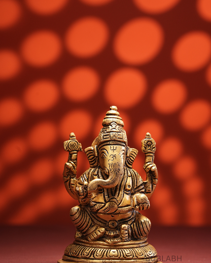 Sublabh Premium Brass Lord Ganesha Idol – Meditative Sitting Ganapati Statue for Wisdom & Prosperity