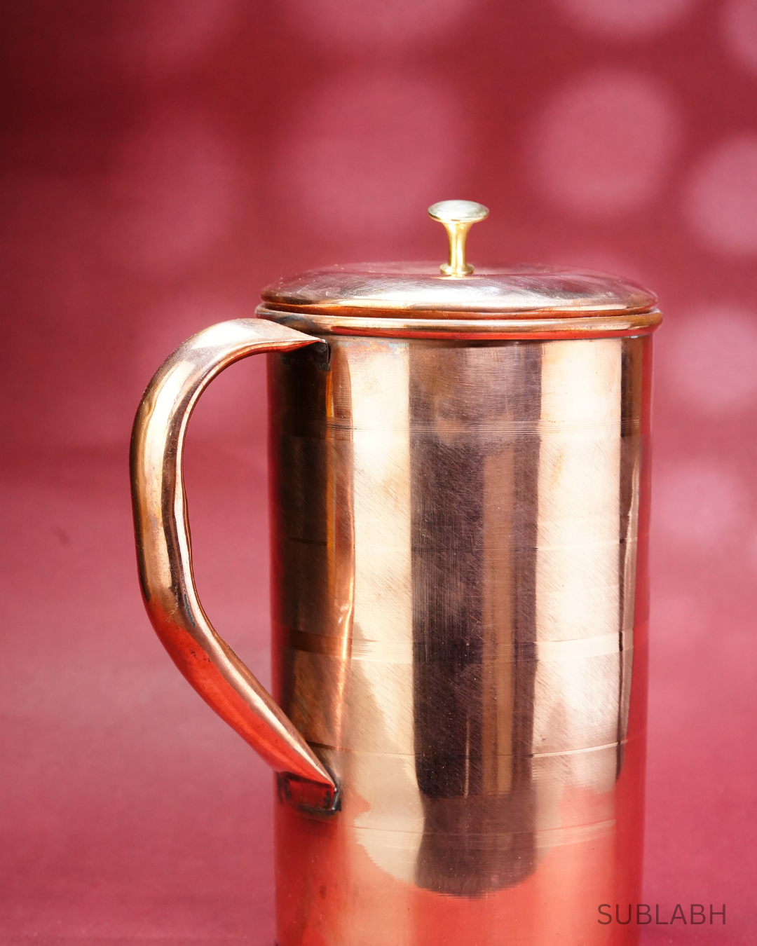 Sublabh 100% Pure Solid Copper Ayurvedic Wellness Pitcher – 1.5L Handcrafted Hammered Copper Jug with Lid
