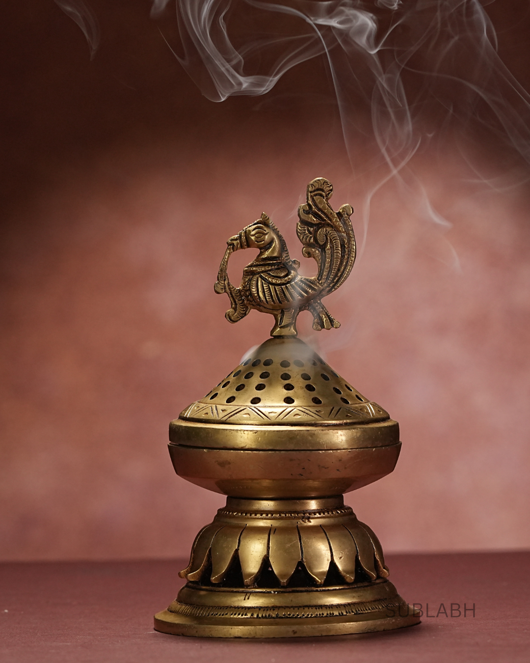 Sublabh Elegant Peacock Brass Dhoop Dani – Traditional Incense Burner & Sacred Dhuni Diffuser