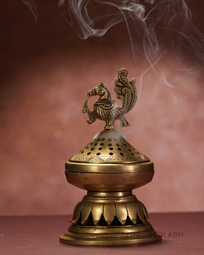 Sublabh Elegant Peacock Brass Dhoop Dani – Traditional Incense Burner & Sacred Dhuni Diffuser