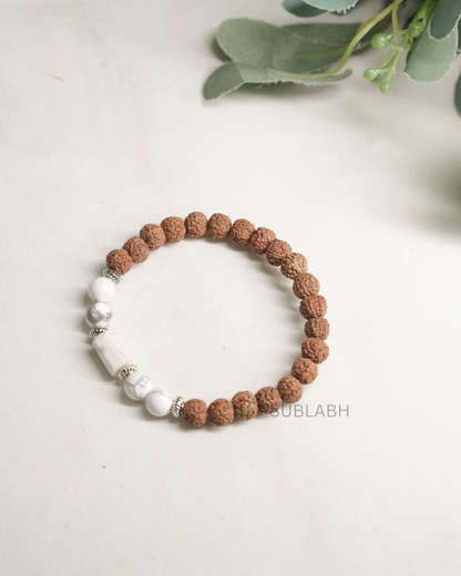 Premium Cancer (Karka Rashi) Moon Energy Bracelet – 5-Mukhi Rudraksha & Fresh Water Pearl Band