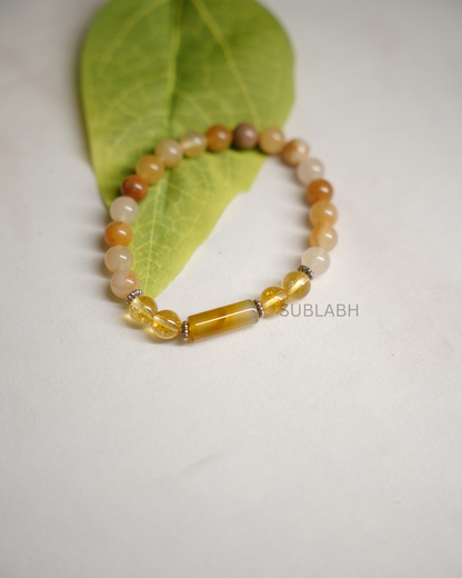 Premium Leo (Simha Rashi) Solar Radiance Bracelet – Tiger's Eye, Carnelian & Citrine Luxury Band