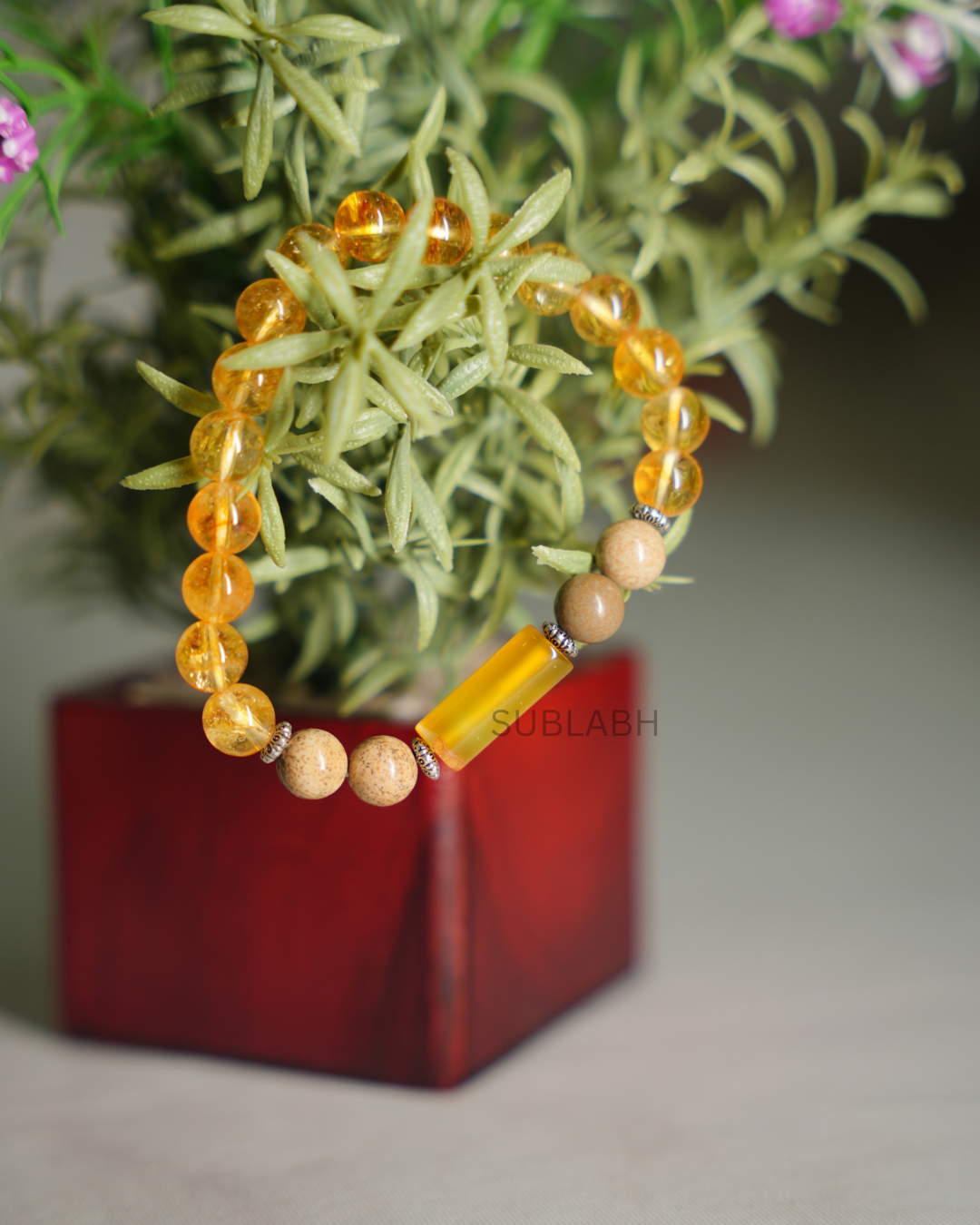 Premium Sagittarius (Dhanu Rashi) Citrine & Yellow Agate Success Bracelet | with Free Selenite Plate