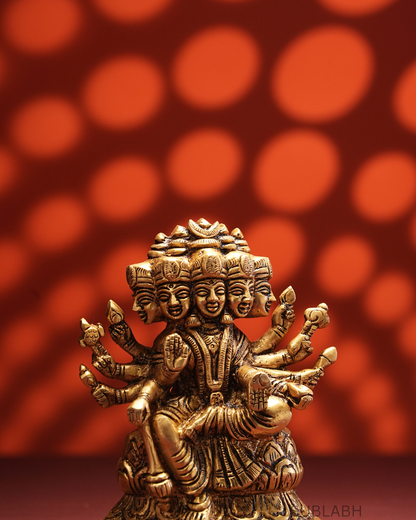 Sublabh Pure Brass Panchmukhi Gayatri Devi Idol – Sacred Veda Mata Light & Wisdom Statue (4.5")