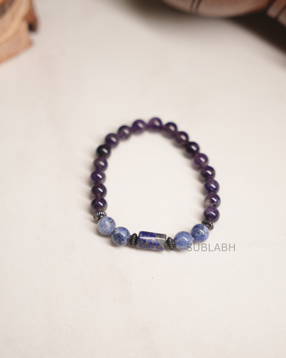 Premium Capricorn (Makar Rashi) Amethyst Energy Bracelet | with Free Selenite Plate