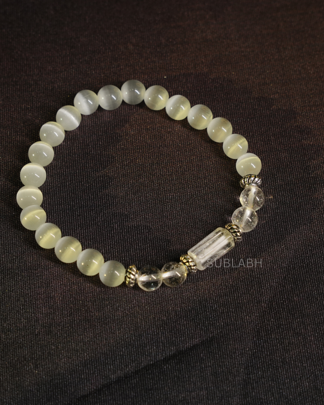 Premium Libra (Tula Rashi) Moonstone & Crystal Blessing Bracelet | with Free Selenite Plate