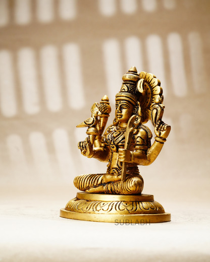 Sublabh Pure Brass Kamakshi Amman Idol – Fine Detailed Antique Glossy Gold Devi Statue (4")