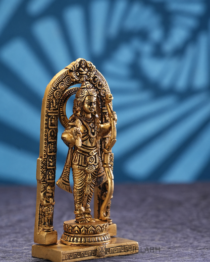 Sublabh Pure Brass Ayodhya Ram Lalla Idol – Magnificently Handcrafted Child-God Shri Ram Statue with Prabhavali (6")