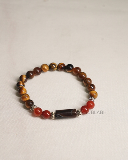 Premium Leo (Simha Rashi) Solar Radiance Bracelet – Tiger's Eye, Carnelian & Citrine Luxury Band