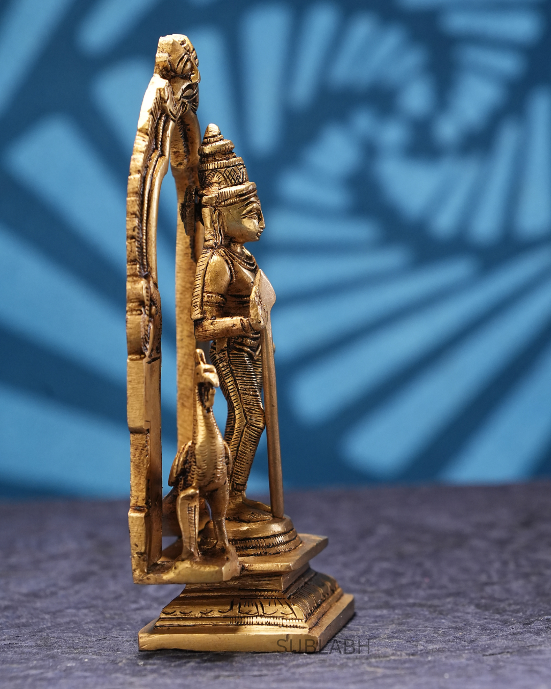 Sublabh Pure Brass Lord Kartikeya Idol – Majestic Murugan Swamy Statue with Divine Vel & Peacock Altar (7")