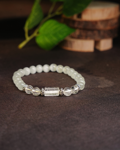 Premium Libra (Tula Rashi) Moonstone & Crystal Blessing Bracelet | with Free Selenite Plate