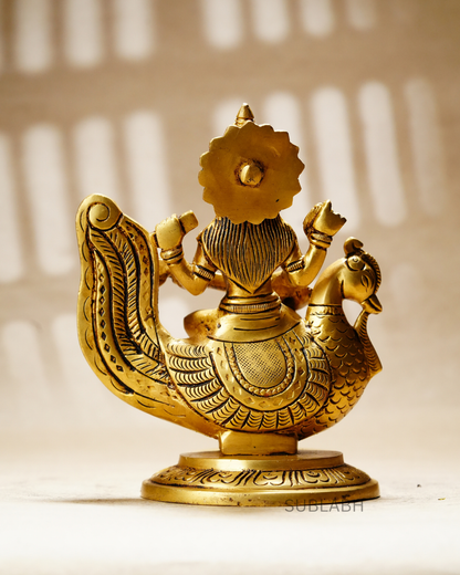 Sublabh Pure Brass Goddess Saraswati Idol – Handcrafted Sitting Veena & Kamal Statue for Wisdom, Arts & Learning