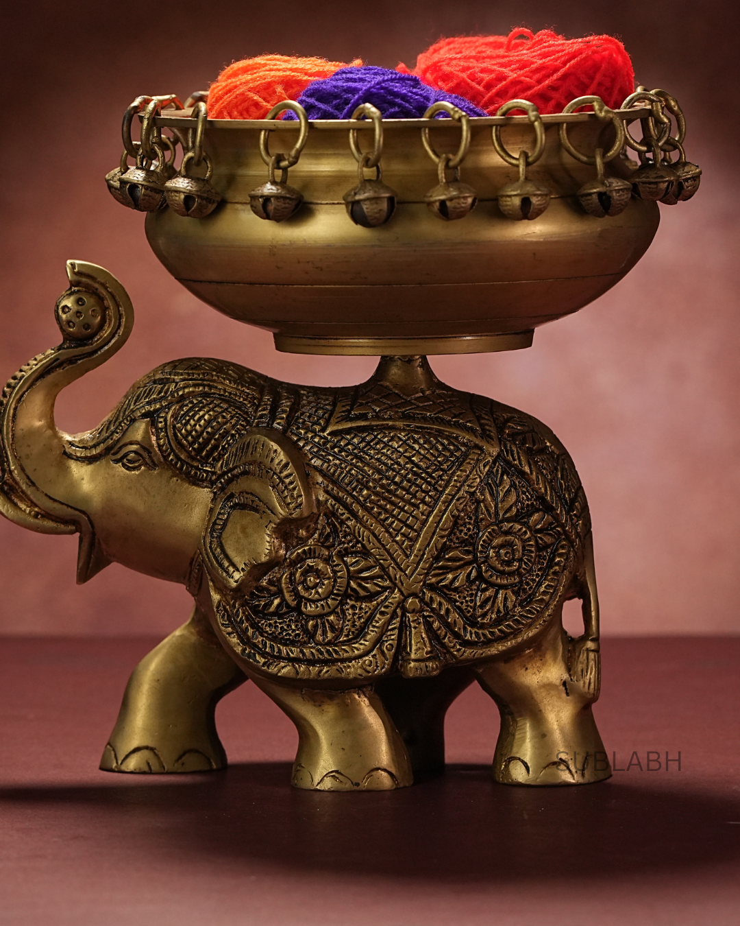 Sublabh Royal Golden Brass Elephant Urli with Festive Bells – Handcrafted Floating Flower Bowl & Vastu Showpiece