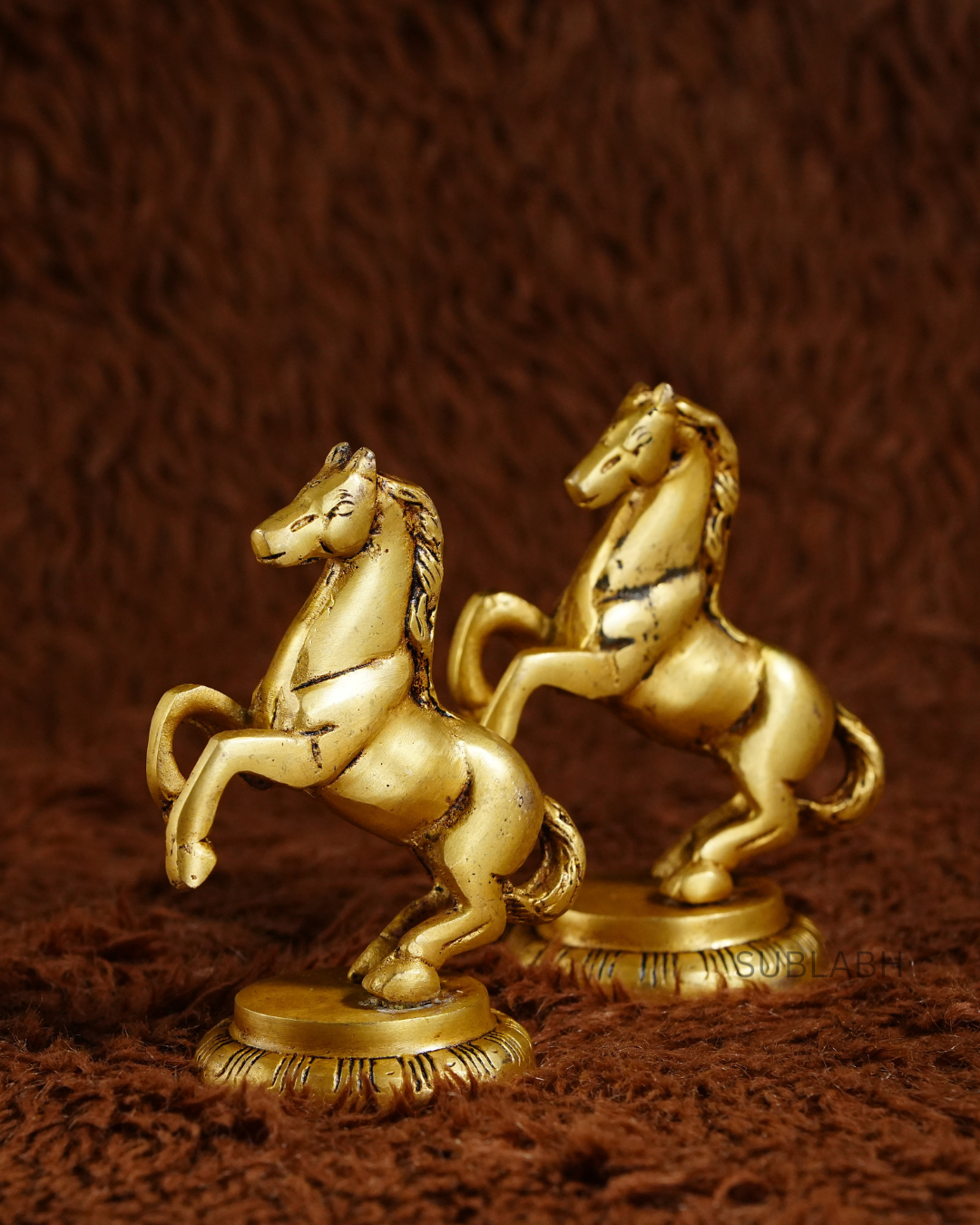 Sublabh Golden Metal Horse Antique Showpiece – Graceful Uplifted Legs Success & Progress Statue